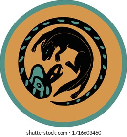 emblem with the image of a battle between a mongoose and a Cobra