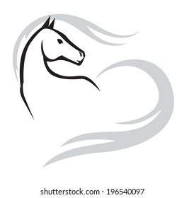 Emblem image of a beautiful horses muzzle with long mane and tail