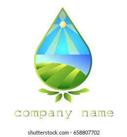 Emblem with the image of nature. Sea. Logo with a landscape. Vector illustration. 