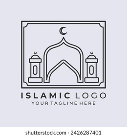 Emblem Islamic logo with Mosque icon design vector template