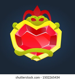 Emblem Jewel Gems Red Snake Queen Brooch Gerb Heart Symbology