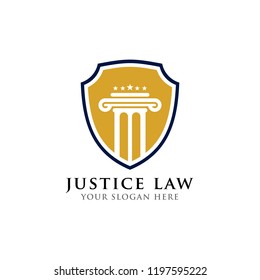 emblem of justice law logo design template. pillar and star shape illustration