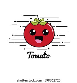 emblem kawaii shy tomato vegetable icon