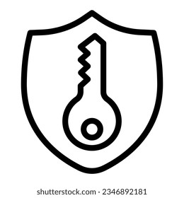 Emblem and key line icon, smart home symbol, security and protection vector sign on white background, Privacy shield and key icon in outline for mobile and web design. Vector.