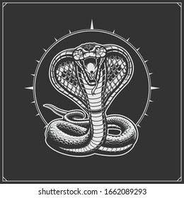 The emblem with king cobra for a sport team. Print design for t-shirt.