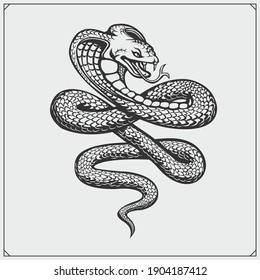 The emblem with king cobra for a sport team. Print design for t-shirt.