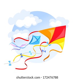 emblem with a kite and clouds. vector illustration