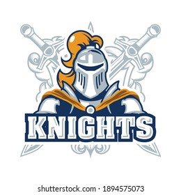 Emblem With Knight In Armour, Chivalry Logo With Paladin And Swords, Template For A Sport Team, Vector