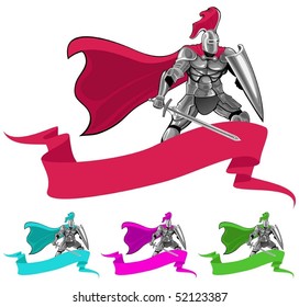 emblem with knight and banner