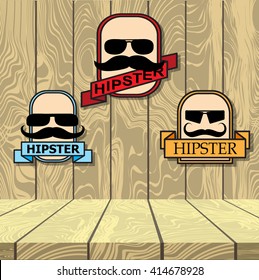 Emblema. Etiqueta. Hipster. Fondo de viejas tablas de madera. Moda retro. 