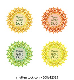 Emblem, label, tag for your design. Ears of wheat, barley, arranged in a circle with the words organic eco. vector illustration.