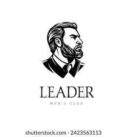 Emblem of Leader on white background. Contrasting black illustration.