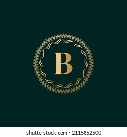 Emblem Letter B Weaving Circle Monogram Graceful Template. Simple Logo Design for Luxury Crest, Royalty, Business Card, Boutique, Hotel, Heraldic. Calligraphic Vintage Border. Vector Illustration
