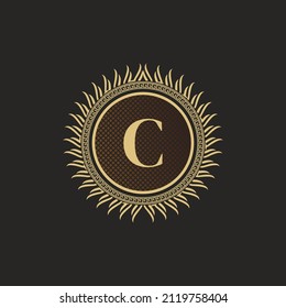 Letra Emblem C Diseño de Monograma Dorado. Plantilla De Logotipo Volátil De Lujo. Ornamento de línea 3D para la firma de negocios, insignia, cresta, etiqueta, marca boutique, hotel, restaurante, heráldico. Ilustración vectorial