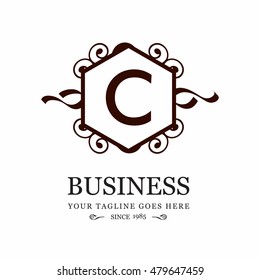 Emblem Letter C logo. Vintage luxury emblem. Flourishes calligraphic Monogram design elements, Elegant Calligraphic pattern on vector logo. Black and white monogram vector illustration