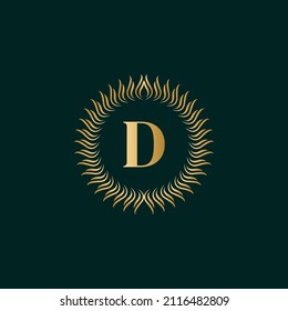 Emblem Letter D Weaving Circle Monogram Graceful Template. Simple Logo Design for Luxury Crest, Royalty, Business Card, Boutique, Hotel, Heraldic. Calligraphic Vintage Border. Vector Illusration