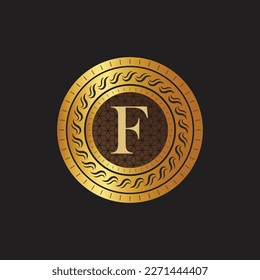 Emblem Letter F Weaving Circle Monogram Graceful Template. Simple Logo Design for Luxury Crest, Royalty, Business Card, Boutique, Hotel, Heraldic