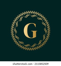 Letra Emblem G Tejiendo Plantilla Graceful Monograma. Diseño con logotipo sencillo para crema de lujo, regalía, tarjeta de visita, boutique, Hotel, Heraldic. Borde de cosecha caligráfica. Ilustración vectorial