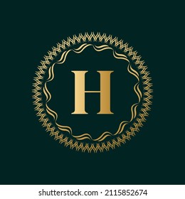 Emblem Letter H Weaving Circle Monogram Graceful Template. Simple Logo Design for Luxury Crest, Royalty, Business Card, Boutique, Hotel, Heraldic. Calligraphic Vintage Border. Vector Illustration