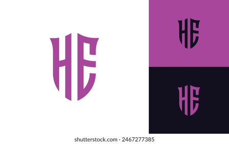 Emblem letter HE initial shield logo design