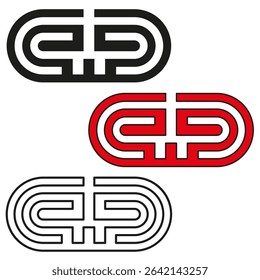 Emblem letter icon. Monogram vector shape. Red and black style. Curved bold element.