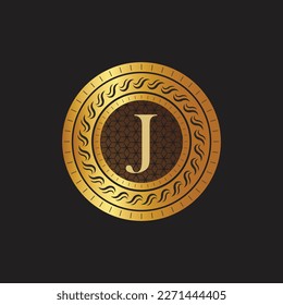 Emblem Letra J Tejiendo Monograma Círculo Graceful Template. Diseño de logotipo sencillo para crema de lujo, regalía, tarjeta de visita, boutique, hotel, heráldico