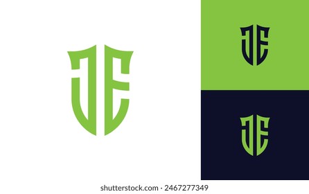 Emblem letter JE initial shield logo design