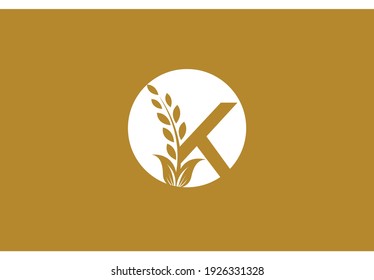 Emblem Letter K Linked Monogram Golden Laurel Logotype