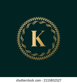 Emblem Letter K Weaving Circle Monogram Graceful Template. Simple Logo Design for Luxury Crest, Royalty, Business Card, Boutique, Hotel, Heraldic. Calligraphic Vintage Border. Vector Illustration