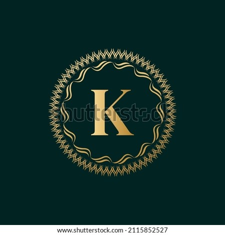 Emblem Letter K Weaving Circle Monogram Graceful Template. Simple Logo Design for Luxury Crest, Royalty, Business Card, Boutique, Hotel, Heraldic. Calligraphic Vintage Border. Vector Illustration