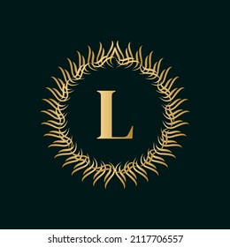 Emblem Letter L Weaving Circle Monogram Graceful Template. Simple Logo Design for Luxury Crest, Royalty, Business Card, Boutique, Hotel, Heraldic. Calligraphic Vintage Border. Vector Illustration