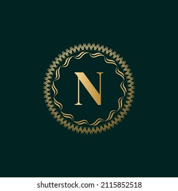 Emblem Letter N Weaving Circle Monogram Graceful Template. Simple Logo Design for Luxury Crest, Royalty, Business Card, Boutique, Hotel, Heraldic. Calligraphic Vintage Border. Vector Illustration