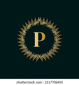 Emblem Letter P Weaving Circle Monogram Graceful Template. Simple Logo Design for Luxury Crest, Royalty, Business Card, Boutique, Hotel, Heraldic. Calligraphic Vintage Border. Vector Illustration