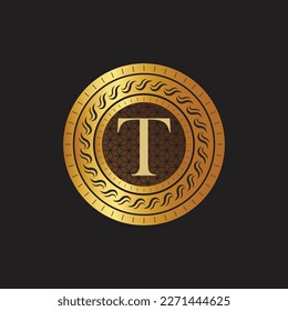 Emblem Letter T Weaving Circle Monogram Graceful Template. Simple Logo Design for Luxury Crest, Royalty, Business Card, Boutique, Hotel, Heraldic