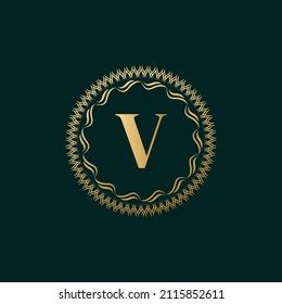 Emblem Letter V Weaving Circle Monogram Graceful Template. Simple Logo Design for Luxury Crest, Royalty, Business Card, Boutique, Hotel, Heraldic. Calligraphic Vintage Border. Vector Illustration