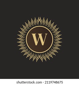 Emblem Letter W Gold Monogram Design. Luxury Volumetric Logo Template. 3D Line Ornament for Business Sign, Badge, Crest, Label, Boutique Brand, Hotel, Restaurant, Heraldic. Vector Illustration