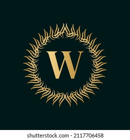 Emblem Letter W Weaving Circle Monogram Graceful Template. Simple Logo Design for Luxury Crest, Royalty, Business Card, Boutique, Hotel, Heraldic. Calligraphic Vintage Border. Vector Illustration