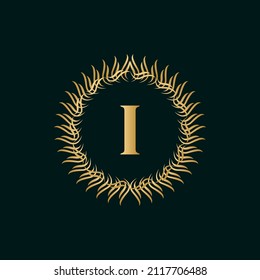 Emblem Letter I Weaving Circle Monogram Graceful Template. Simple Logo Design for Luxury Crest, Royalty, Business Card, Boutique, Hotel, Heraldic. Calligraphic Vintage Border. Vector Illustration