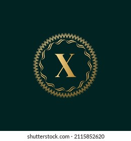 Emblem Letter X Weaving Circle Monogram Graceful Template. Simple Logo Design for Luxury Crest, Royalty, Business Card, Boutique, Hotel, Heraldic. Calligraphic Vintage Border. Vector Illustration