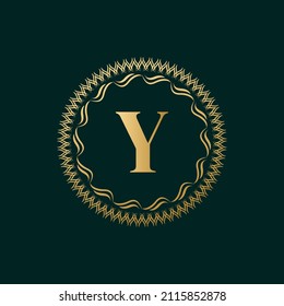 Emblem Letter Y Weaving Circle Monogram Graceful Template. Simple Logo Design for Luxury Crest, Royalty, Business Card, Boutique, Hotel, Heraldic. Calligraphic Vintage Border. Vector Illustration