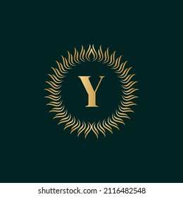 Letra Emblem Y Tejiendo Plantilla Graceful Monograma. Diseño con logotipo sencillo para crema de lujo, regalía, tarjeta de visita, boutique, Hotel, Heraldic. Borde de cosecha caligráfica. Illusración vectorial