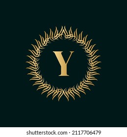 Emblem Letter Y Weaving Circle Monogram Graceful Template. Simple Logo Design for Luxury Crest, Royalty, Business Card, Boutique, Hotel, Heraldic. Calligraphic Vintage Border. Vector Illustration