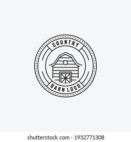 Emblem of Line Art Barn Vector Logo, Illustration Design of Vintage Badge of Barn Storehouse Farmhouse Concept