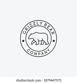 Emblem Line Art Walking Bear Hunter Logo Vector Design Illustration, Grizzly Bear, Polar Bear, Black Bear