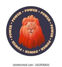 Emblem with a lion's head on a round background with text in a circle. Vector EPS10