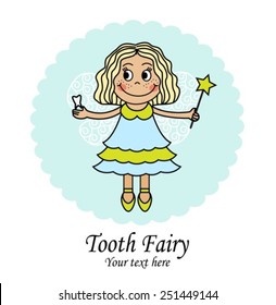 emblem with a little fairy that holds the tooth and the magic wand 