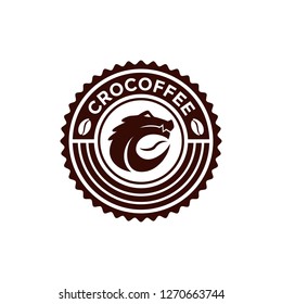 Emblem with lizard or crocodile for coffee logo ikon template