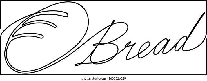 Emblem of loaf bread in one continuous line drawing style for cafe, shop, restaurant or bakery signboard with caption BREAD. 