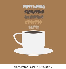 Emblem, logo for the cafeteria, the image of a cup of coffee on a saucer, vector illustration.