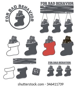 Emblem or logo Christmas socks with coal